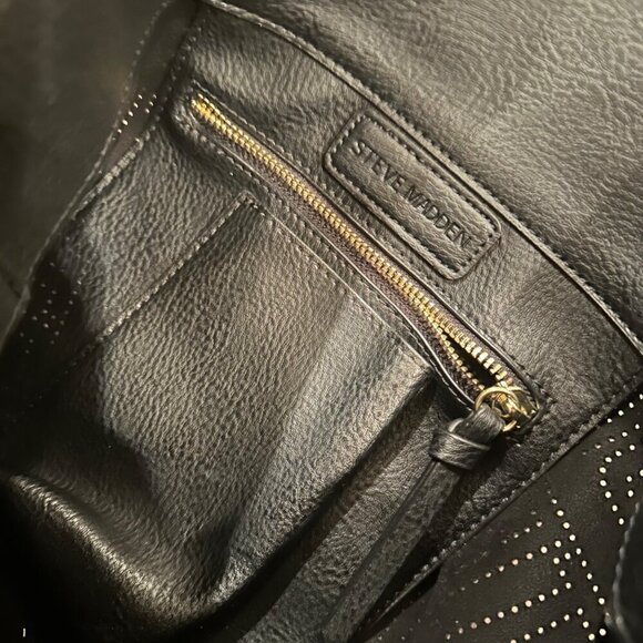 STEVE MADDEN LEATHER SHOULDER BAGE TOTE BLACK OS - Picture 9 of 10